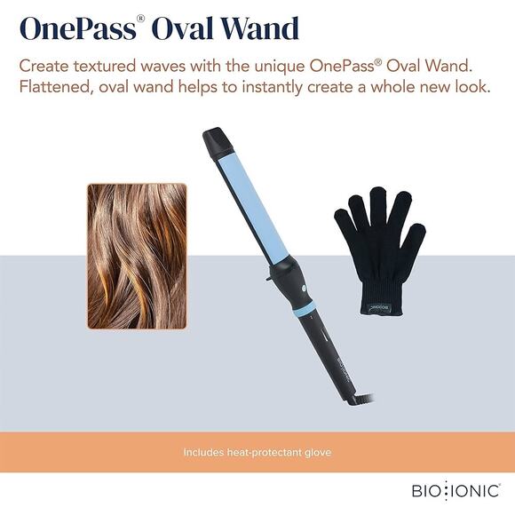 BIO IONIC OnePass Oval Wand, 1.25” Barrel, Moisturizing Heat Technology Beauty - Picture 3 of 9